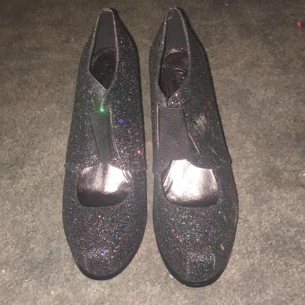 City Streets black sparkle heels- worn once inside